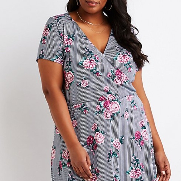 PRICE✂️ ➕Floral Striped Wrap Dress (3X only) - Picture 3 of 4